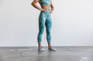 Collant Nobull High-Rise Crop Femme Bleu Vert Foncé | 97483-UPVT