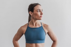 Soutien Gorge Sport Nobull High-neck Femme Grise Bleu | 56079-MACP