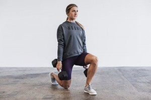 Sweatshirt Nobull Crew Femme Grise Foncé | 16397-QZKP