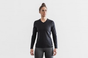 Sweatshirt Nobull V-neck Long Sleeve Waffle Femme Noir | 83526-SVZI