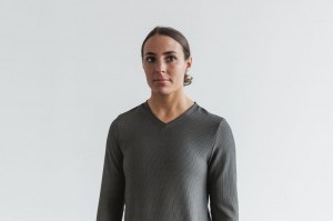 Sweatshirt Nobull V-neck Long Sleeve Waffle Femme Grise Foncé | 38016-WJDN