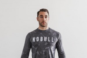 T Shirts Nobull Long Sleeve Tee (Hibiscus) Homme Grise | 40879-JYDZ