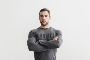 T Shirts Nobull Long Sleeve Tee Homme Grise Foncé | 50413-FLPQ