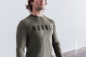 T Shirts Nobull Long Sleeve Tee Homme Vert | 02156-IVLY