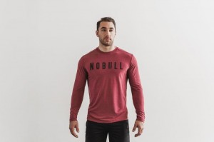 T Shirts Nobull Long Sleeve Tee Homme Wine | 39175-XNMZ