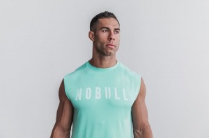T Shirts Nobull Sans Manches Tee Homme Turquoise Clair | 28793-UECH