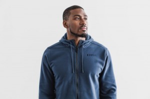 Vestes Nobull Arctic Zip-up Homme Grise Bleu | 04358-ZXNJ